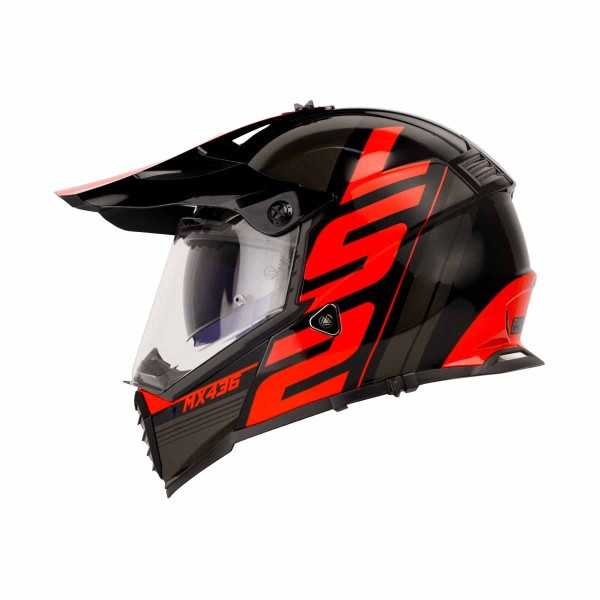 Casco Certificado LS2 MX 436 PIONEER EVO TROPHY Negro Brillante Rojo