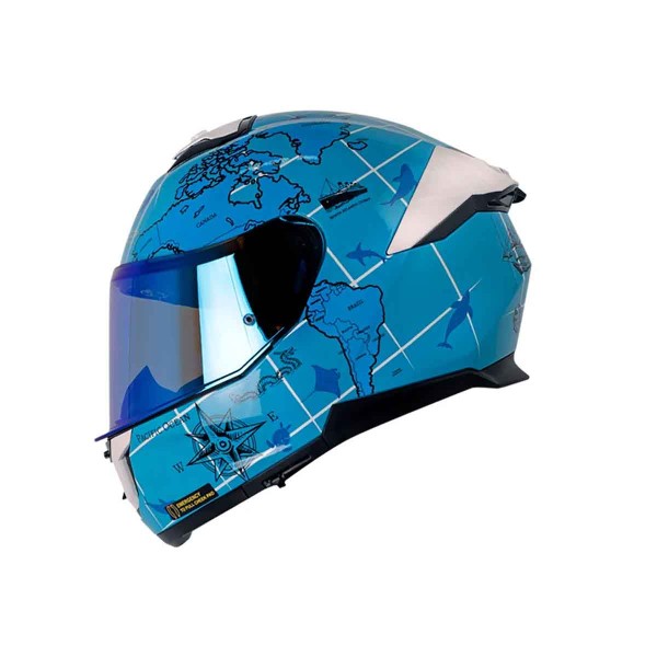 Casco certificado INT LS2 FF808 STREAM II WORLDMAP Azul| Visor IR Azul