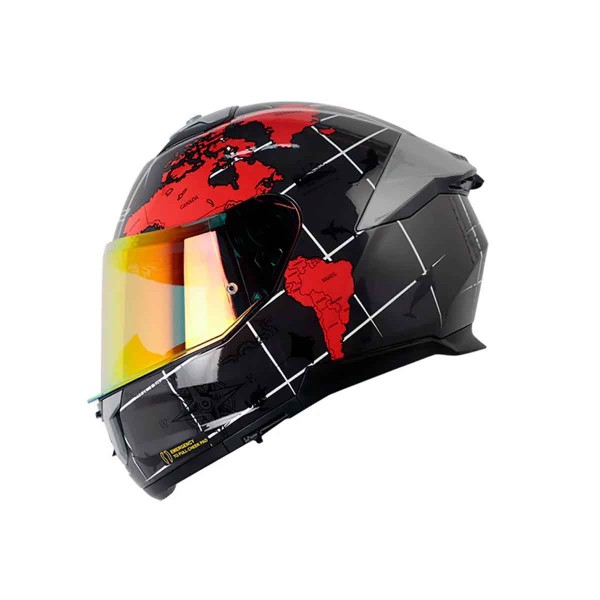 Casco certificado INT LS2 FF808 STREAM II WORLDMAP Negro Rojo| Visor IR Rojo