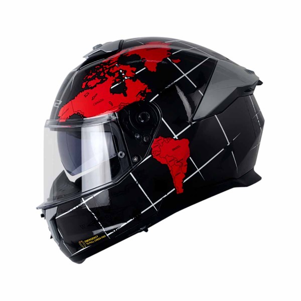 Casco certificado INT LS2 FF808 STREAM II WORLDMAP Negro Rojo| Visor Transparente