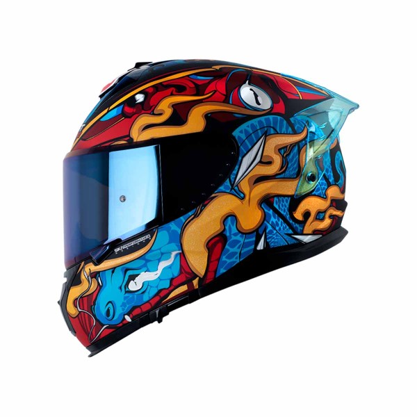 Casco Certificado SHAFT PRO 610 DV EVO THE REPTULEX Negro Rojo|Visor IR Azul