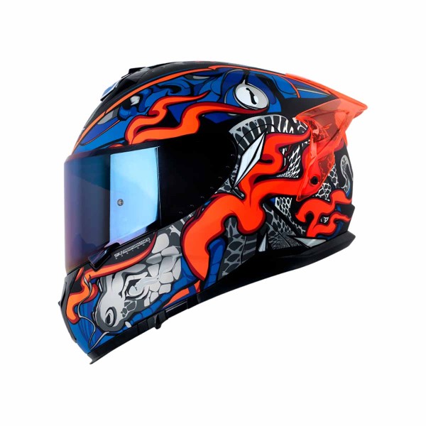 Casco Certificado SHAFT PRO 610 DV EVO THE REPTULEX Negro Azul|Visor IR Azul