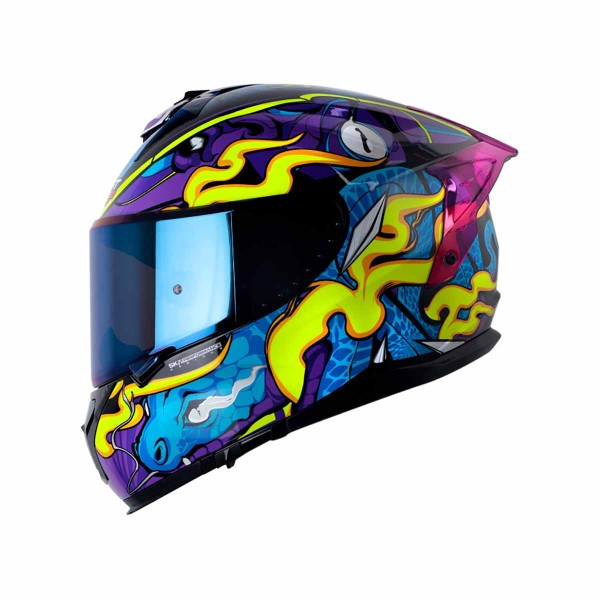 Casco Certificado SHAFT PRO 610 DV EVO THE REPTULEX Negro Morado|Visor IR Azul