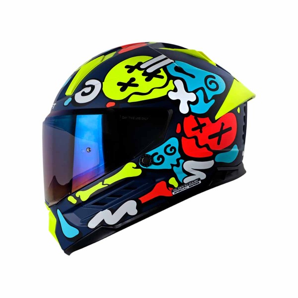 Casco Certificado SHAFT 595 GLOWING BONES Azul Amarillo Neón|Visor IR Azul