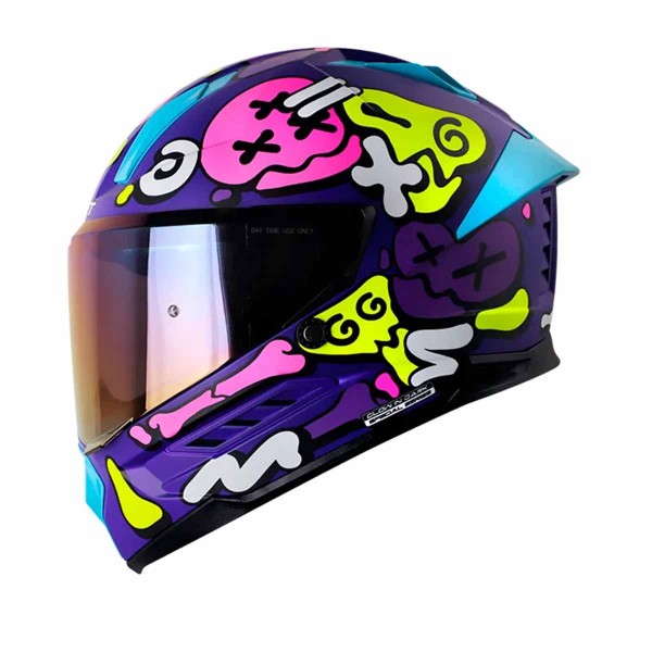 Casco Certificado SHAFT 595 GLOWING BONES Morado Fucsia|Visor IR Morado