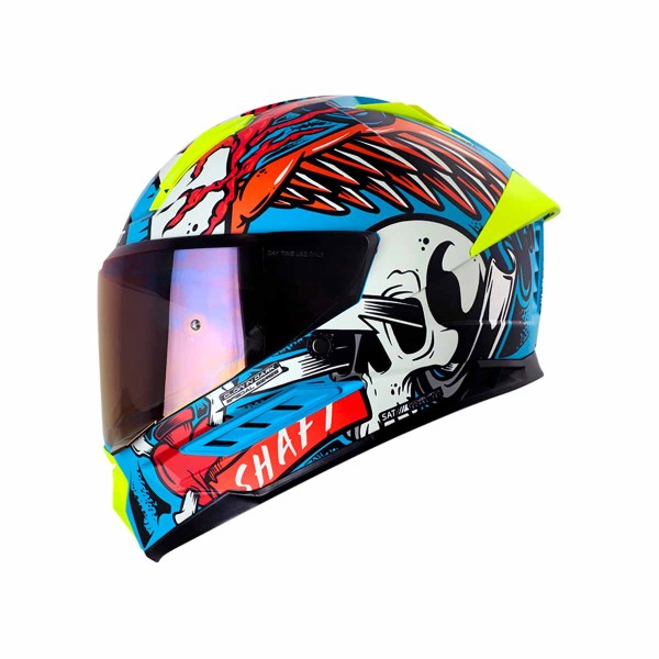 Casco Certificado SHAFT SHAFT 595 OLD SKUL Azul Rojo|Visor IR Azul