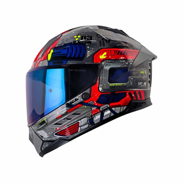 Casco Certificado SHAFT 595 OMEGA Gris Rojo|Visor IR Azul