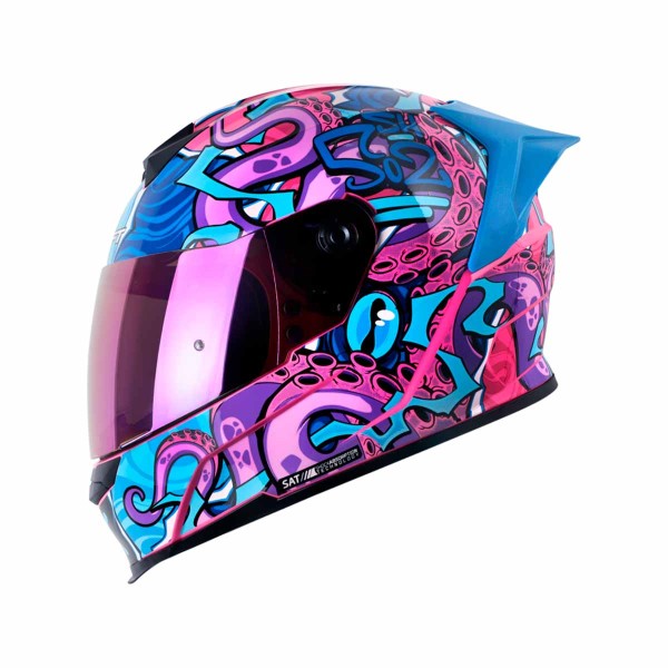 Casco Certificado SHAFT 502 SP SURREALISM Fucsia Azul| Visor IR Fucsia