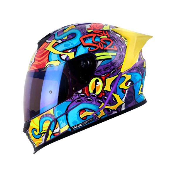 Casco Certificado SHAFT 502 SP SURREALISM Morado Amarillo Neon| Visor IR Azul