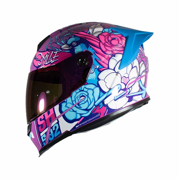 Casco Certificado SHAFT 502 SP FLOWER Morado Azul| Visor IR Morado