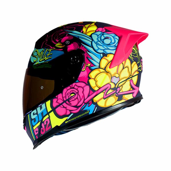 Casco Certificado SHAFT 502 SP FLOWER Azul Oscuro Fucsia| Visor IR Azul