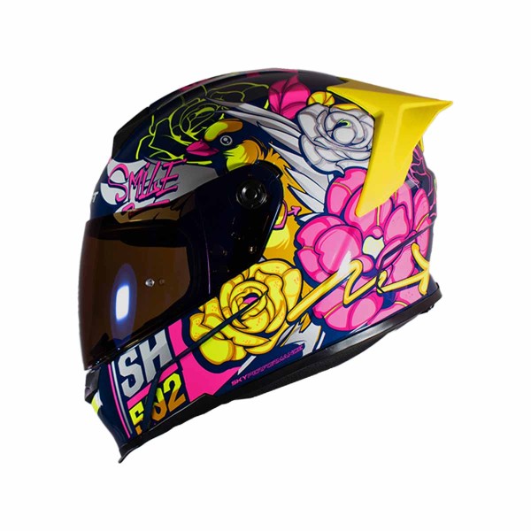 Casco Certificado SHAFT 502 SP FLOWER Azul Oscuro Amarillo Neon| Visor IR Azul