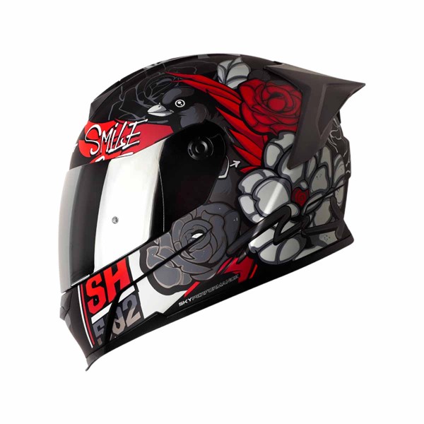 Casco Certificado SHAFT 502 SP FLOWER Negro Gris| Visor Plata