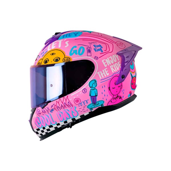 Casco Certificado SHAFT PRO 610 EVO COOL DAYS Rosado Fucsia| Visor IR Morado