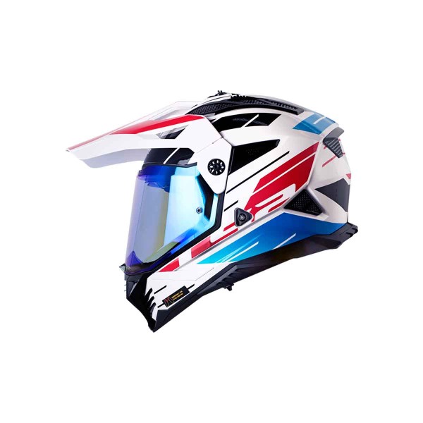 Casco Certficado LS2 MX702 Namib Blanco Rojo| Visor IR Azul