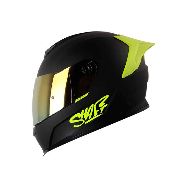 Casco Certificado SHAFT 502 SP Solid Negro Amarillo Neón| Visor IR Dorado