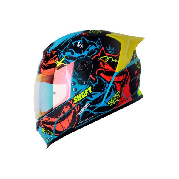 Casco Certificado SHAFT 502 SP DEVIL Azul Naranja| Visor TR Rojo