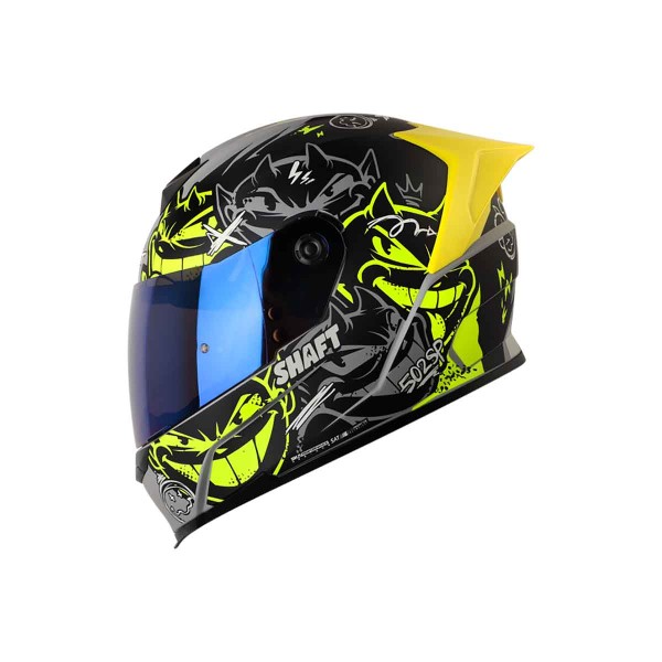 Casco Certificado SHAFT 502 SP DEVIL Gris Amarillo Neón| Visor IR Azul