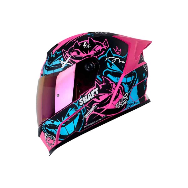 Casco Certificado SHAFT 502 SP DEVIL Fucsia Azul| Visor IR Morado