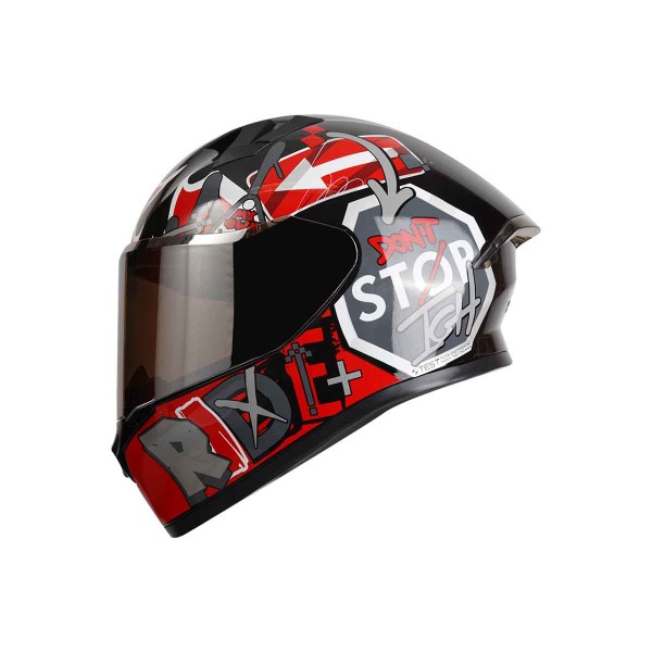 Casco Certificado ICH 503 ED SPECIAL NO RULES Negro Brillante Rojo|Visor Plata