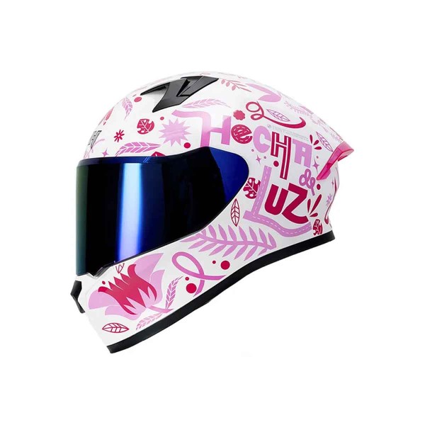 Casco Certificado ICH 503 ED SPECIAL Valentia Blanco Fucsia|Visor IR Azul