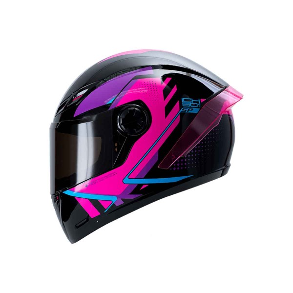 Casco Certificado INT ICH 501 SP Moaca Negro Brillante Fucsia|Visor Humo