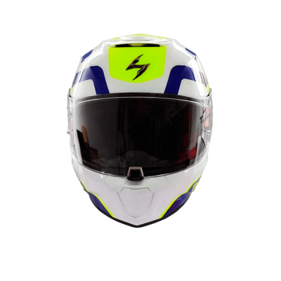 CASCO SCORPION EXO-391 AROK BLANCO AZUL NEON