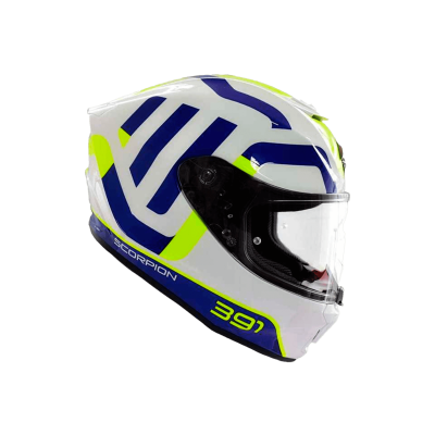 CASCO SCORPION EXO-391 AROK BLANCO AZUL NEON