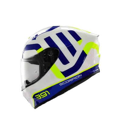CASCO SCORPION EXO-391 AROK BLANCO AZUL NEON