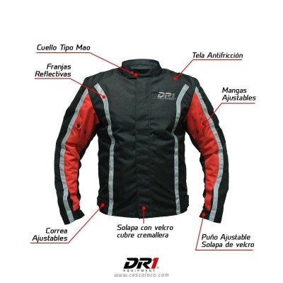 Chaqueta con Protecciones Certificadas DR1 4059 Negro Rojo Moto Proteccion Hombre Motociclista Cascoloco Distriramirez