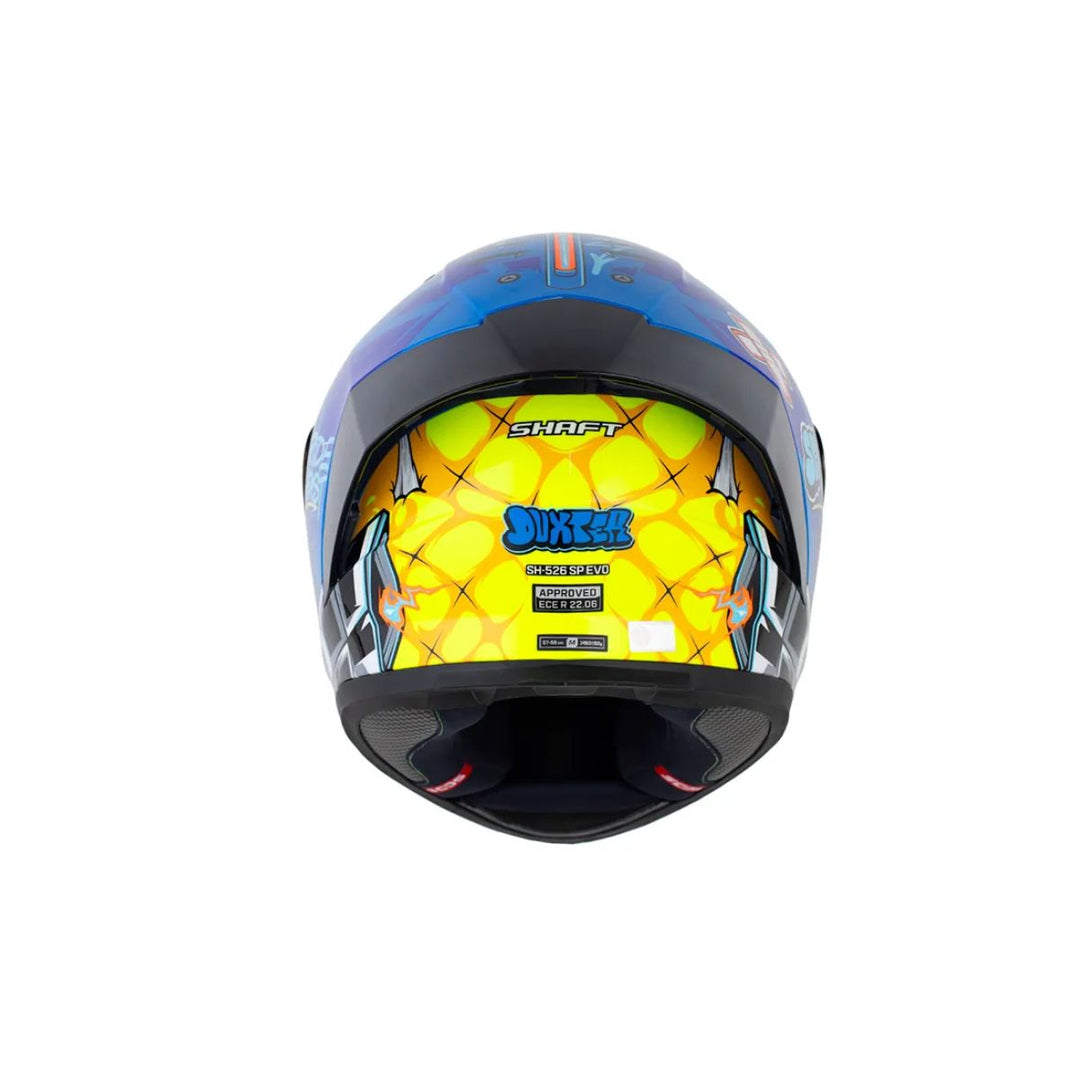 CASCO INT SHAFT 526 EVO DUXTER AMARILLO NARANJA BRILLO AZUL VISOR SMOKE CLARO IRIDIUM AZUL