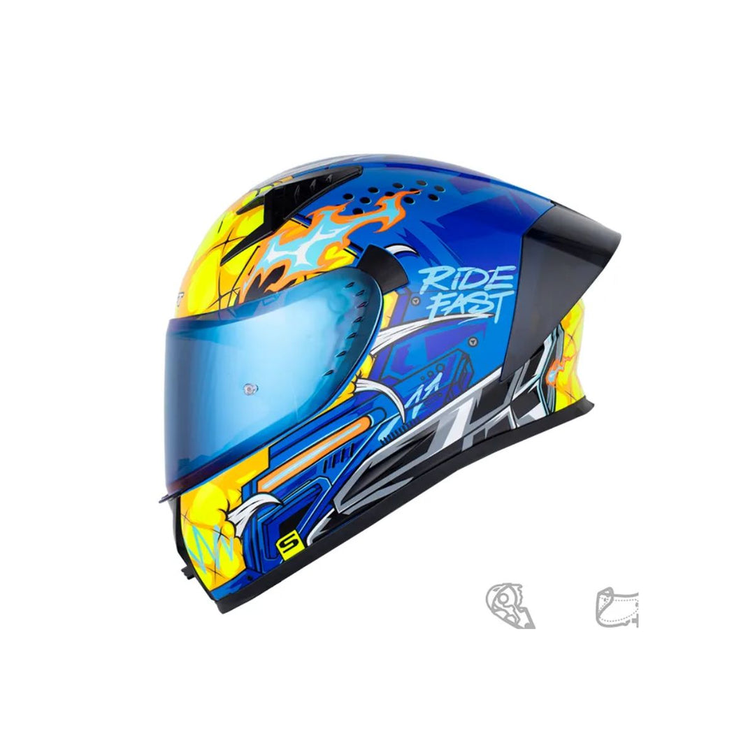 CASCO INT SHAFT 526 EVO DUXTER AMARILLO NARANJA BRILLO AZUL VISOR SMOKE CLARO IRIDIUM AZUL