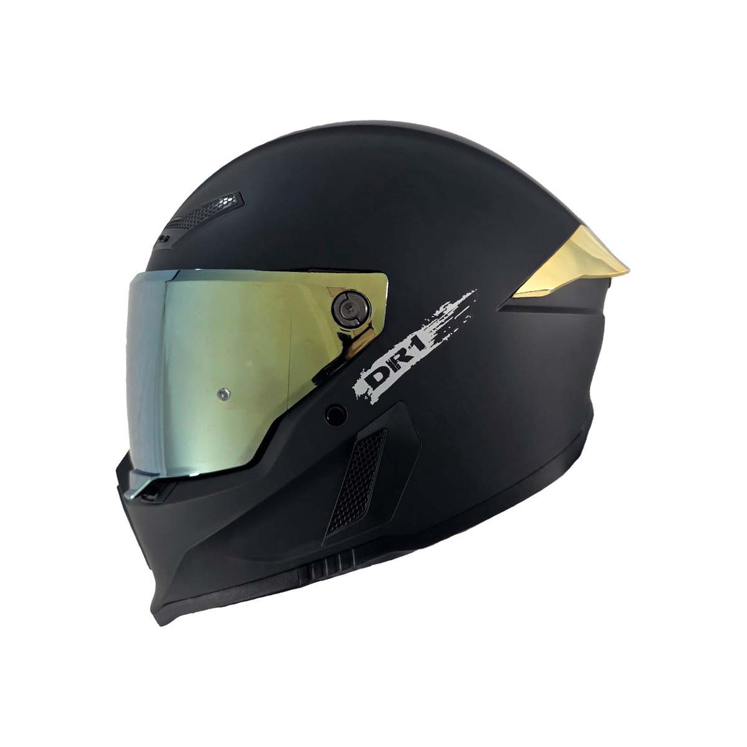 Casco Integral Dr1 K666 Solid Negro Mate Sp Dorado