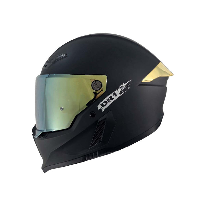 Casco Integral Dr1 K666 Solid Negro Mate Sp Dorado
