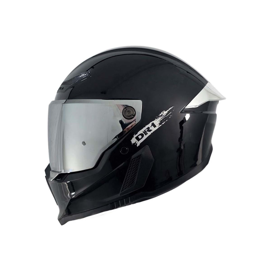 Casco Integral Dr1 K666 Solid Negro Perla Brillante Sp Plata