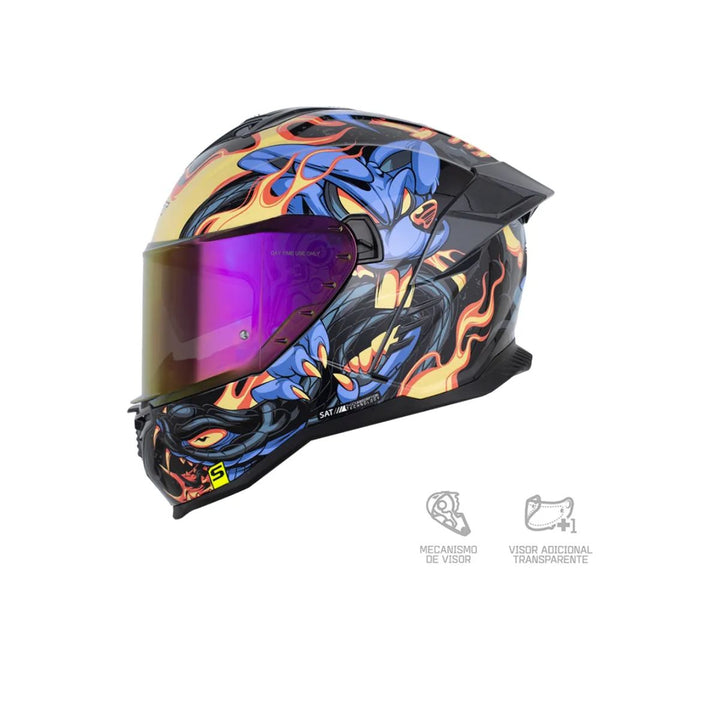 CASCO INT SHAFT 598GTR FIGHT NEGRO BRILLO AZUL VISOR SMOKE CLARO IRIDIUM ROJO
