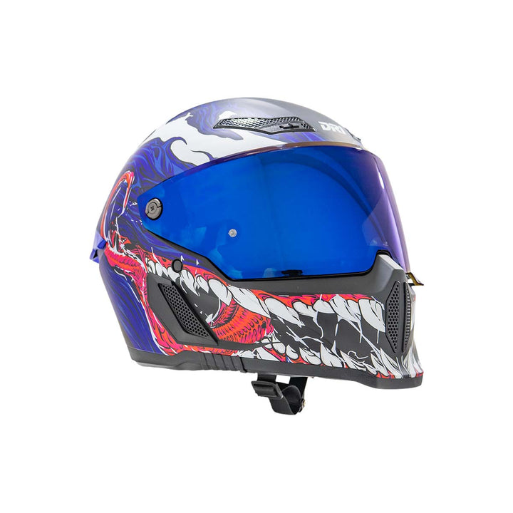 CASCO INT DR1 K666 DESTRUCTO NEGRO MATE AZUL GRIS VISOR IRIDIUM PURPURA