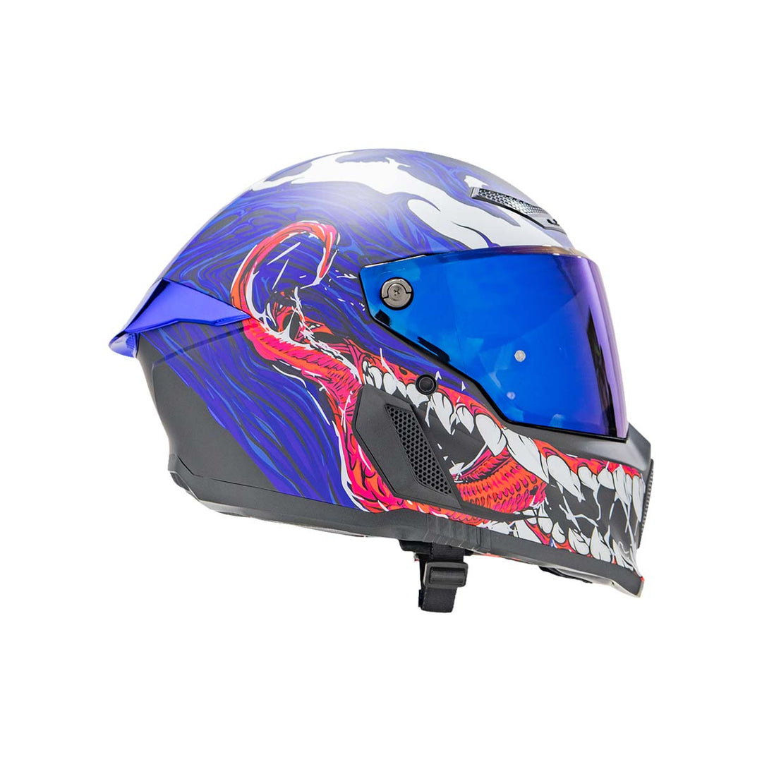 CASCO INT DR1 K666 DESTRUCTO NEGRO MATE AZUL GRIS VISOR IRIDIUM PURPURA