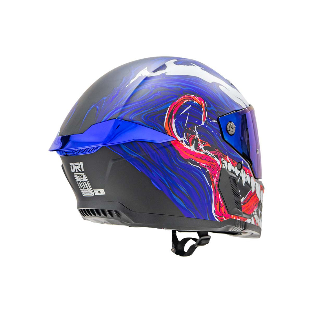 CASCO INT DR1 K666 DESTRUCTO NEGRO MATE AZUL GRIS VISOR IRIDIUM PURPURA