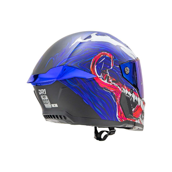 CASCO INT DR1 K666 DESTRUCTO NEGRO MATE AZUL GRIS VISOR IRIDIUM PURPURA