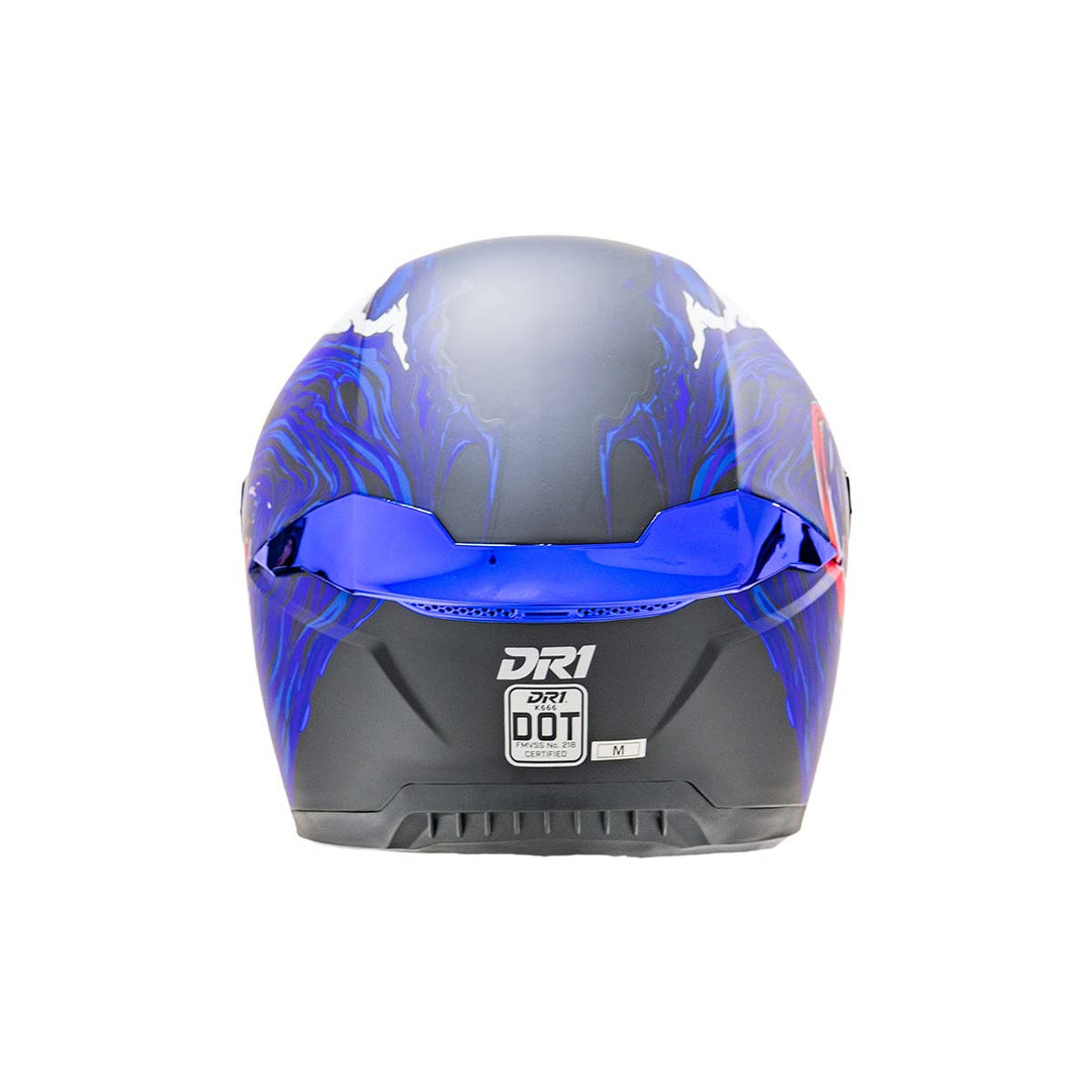 CASCO INT DR1 K666 DESTRUCTO NEGRO MATE AZUL GRIS VISOR IRIDIUM PURPURA