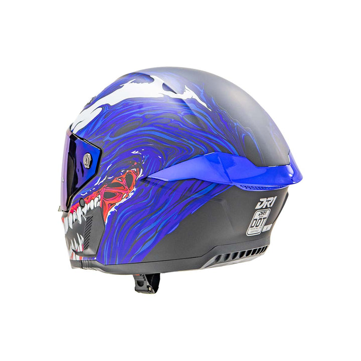 CASCO INT DR1 K666 DESTRUCTO NEGRO MATE AZUL GRIS VISOR IRIDIUM PURPURA