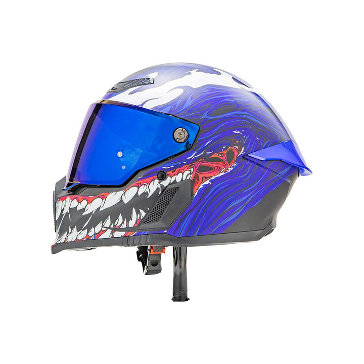 CASCO INT DR1 K666 DESTRUCTO NEGRO MATE AZUL GRIS VISOR IRIDIUM PURPURA