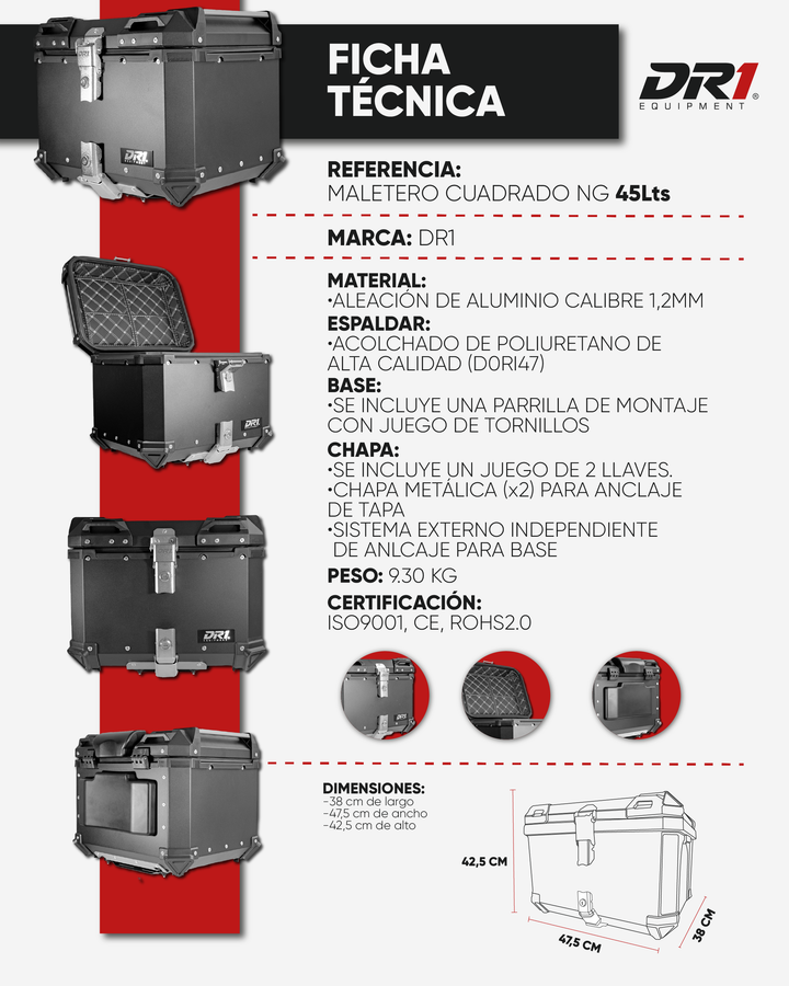 MALETERO CUADRADO DR1 ALUPRO EVO 45 LT BLACK