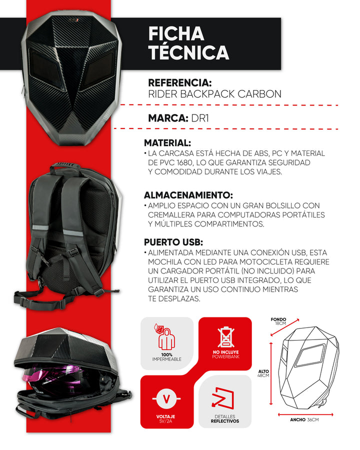MALETA LED KNIGHT BACKPACK CARBON GRANDE REF: 001