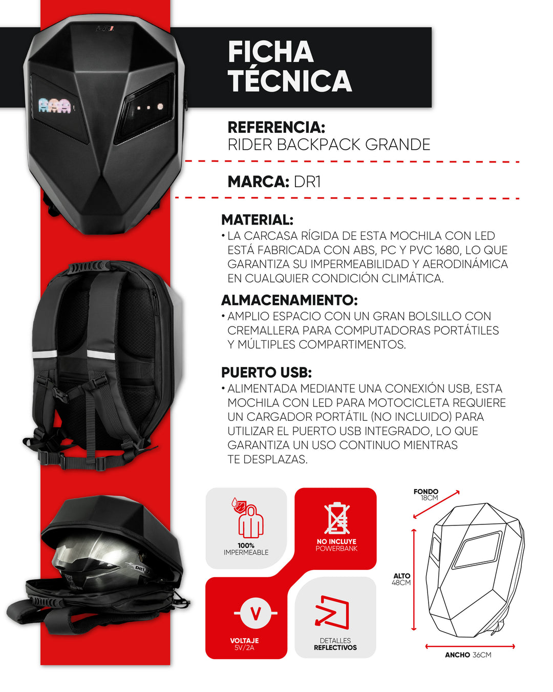 MALETA LED KNIGHT BACKPACK GRANDE REF: 01