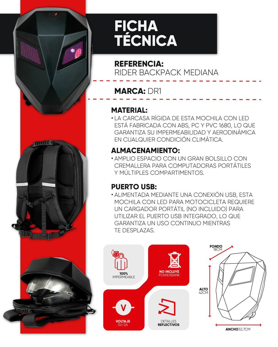 MALETA LED KNIGHT BACKPACK MEDIANA REF: 02