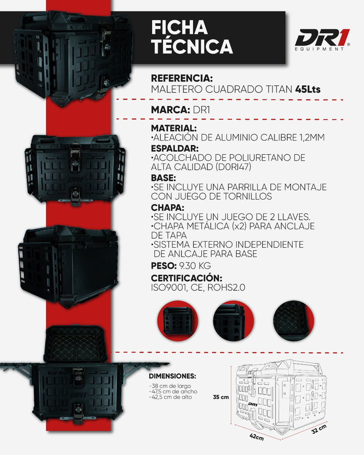 MALETERO DR1 ALUPRO TITAN ALUMINIO NEGRO 45 LT