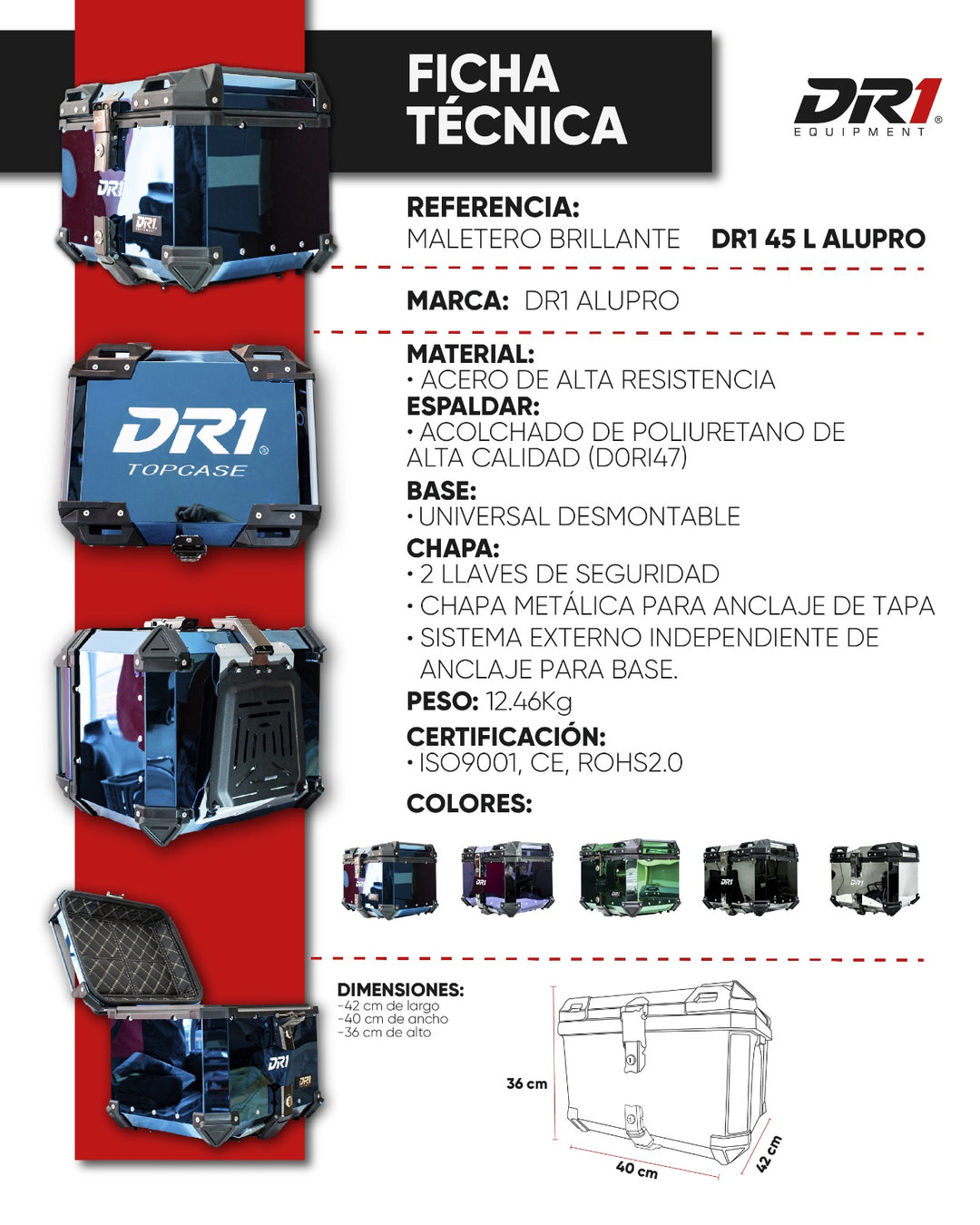 MALETERO CUADRADO DR1 ALU PRO ACERO 45 LT AZUL