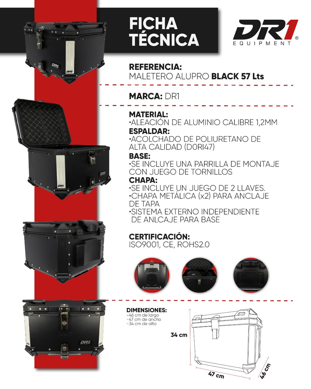 MALETERO DR1 ALUPRO 57 LT BLACK